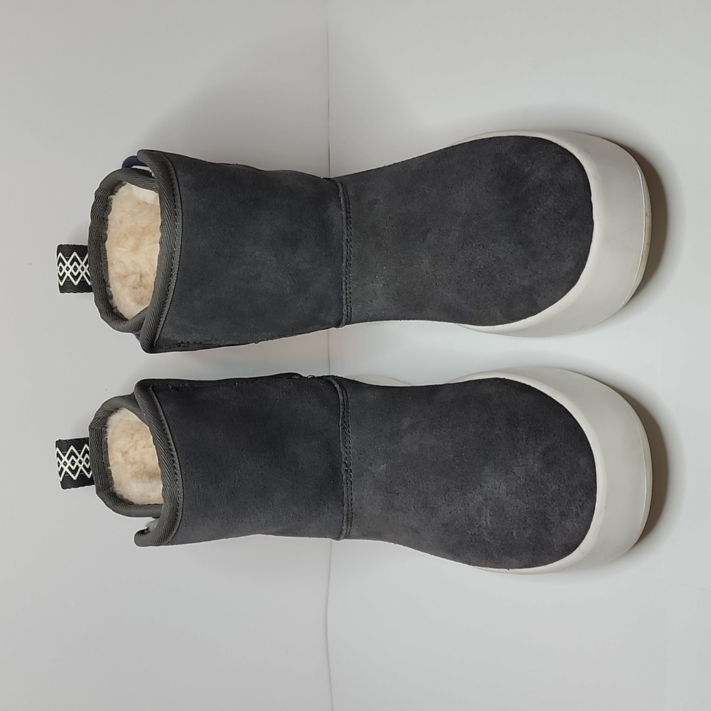 Ugg Women’s Classic Boom Suede Ankle Boot In Charcoal, platform UGG boots, sz 7
